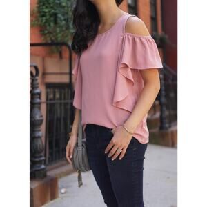ARMANI EXCHANGE Women's Pink Ruffle Cold Shoulder Top